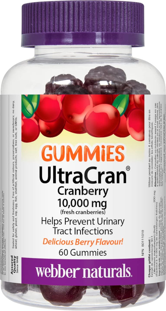 Webber Naturals UltraCran 蔓越莓 10,000 毫克软糖，60 粒软糖，有助于预防尿路感染，纯素