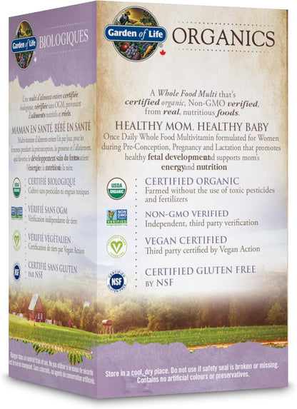 Garden of Life Organics 產前每日一次複合維生素，30 片 | 支持胎兒早期發育、能量和免疫系統 | 全食物成分，非基因，無麩質，純素，無大豆