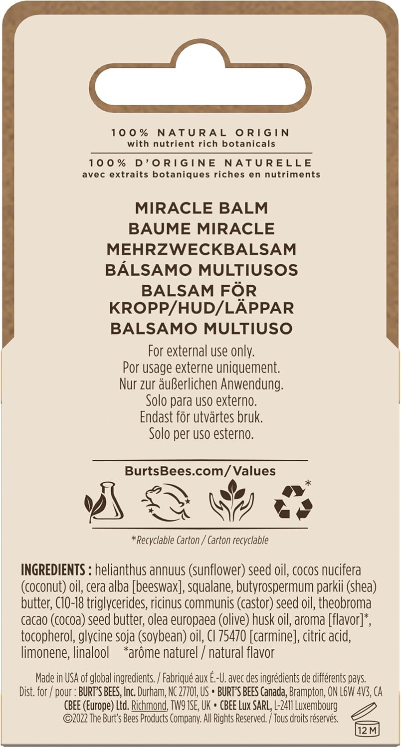 Burt's Bees 100% 天然焕发光彩奇迹润唇膏，软化干燥肌肤 - 17 克罐装，1 支