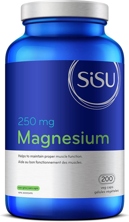 SISU 鎂每粒膠囊 250 毫克 | 支持心臟功能和肌肉力量 | 有助於預防頭痛和偏頭痛 | 含蘋果酸 | 非基因改造、純素、無麩質、無乳製品、無大豆