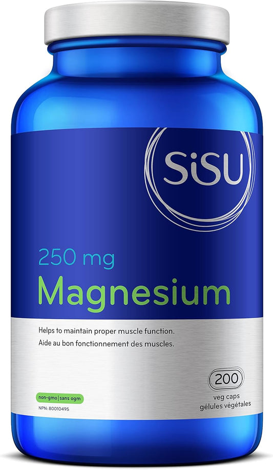 SISU 鎂每粒膠囊 250 毫克 | 支持心臟功能和肌肉力量 | 有助於預防頭痛和偏頭痛 | 含蘋果酸 | 非基因改造、純素、無麩質、無乳製品、無大豆