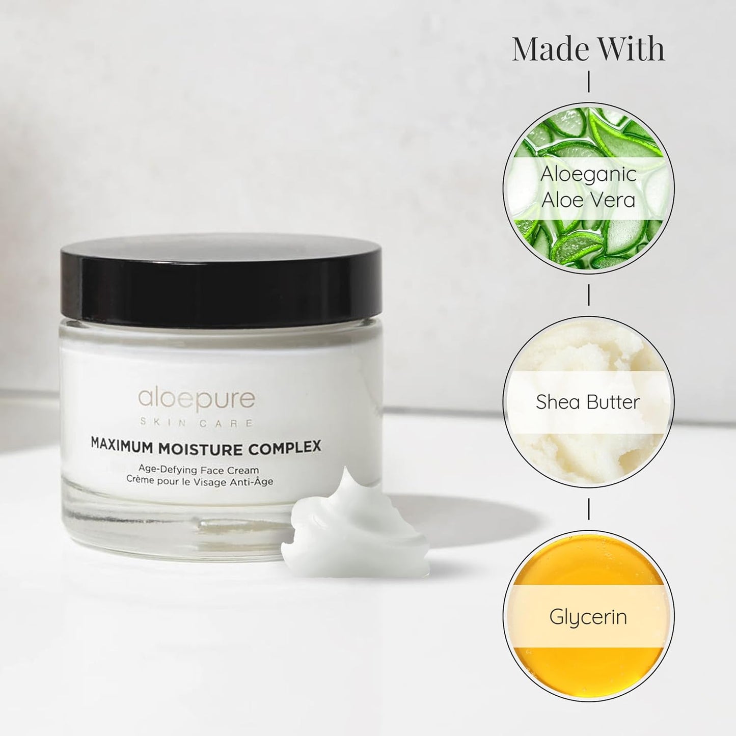 Aloette 最大保湿复合物，优质抗衰老面部和抗皱霜，维生素 E、乳木果油、芦荟，适合所有肤质，无动物测试，2.3 盎司