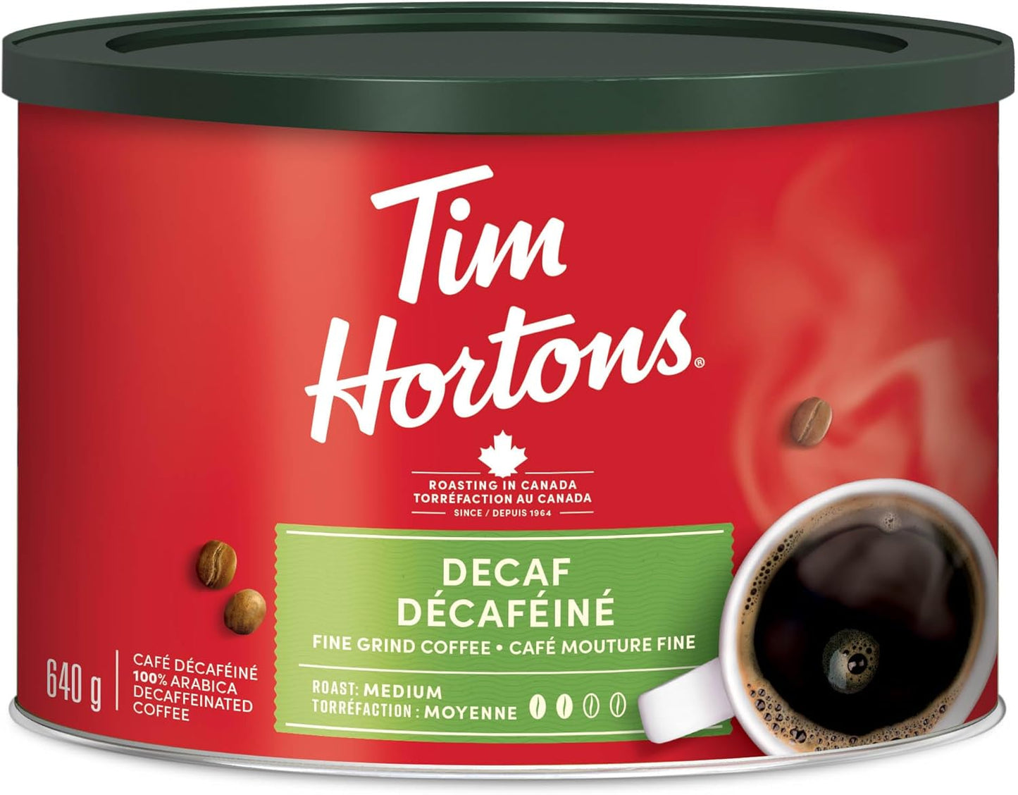 Tim Hortons 脱咖啡因细磨咖啡，中度烘焙，640克罐装