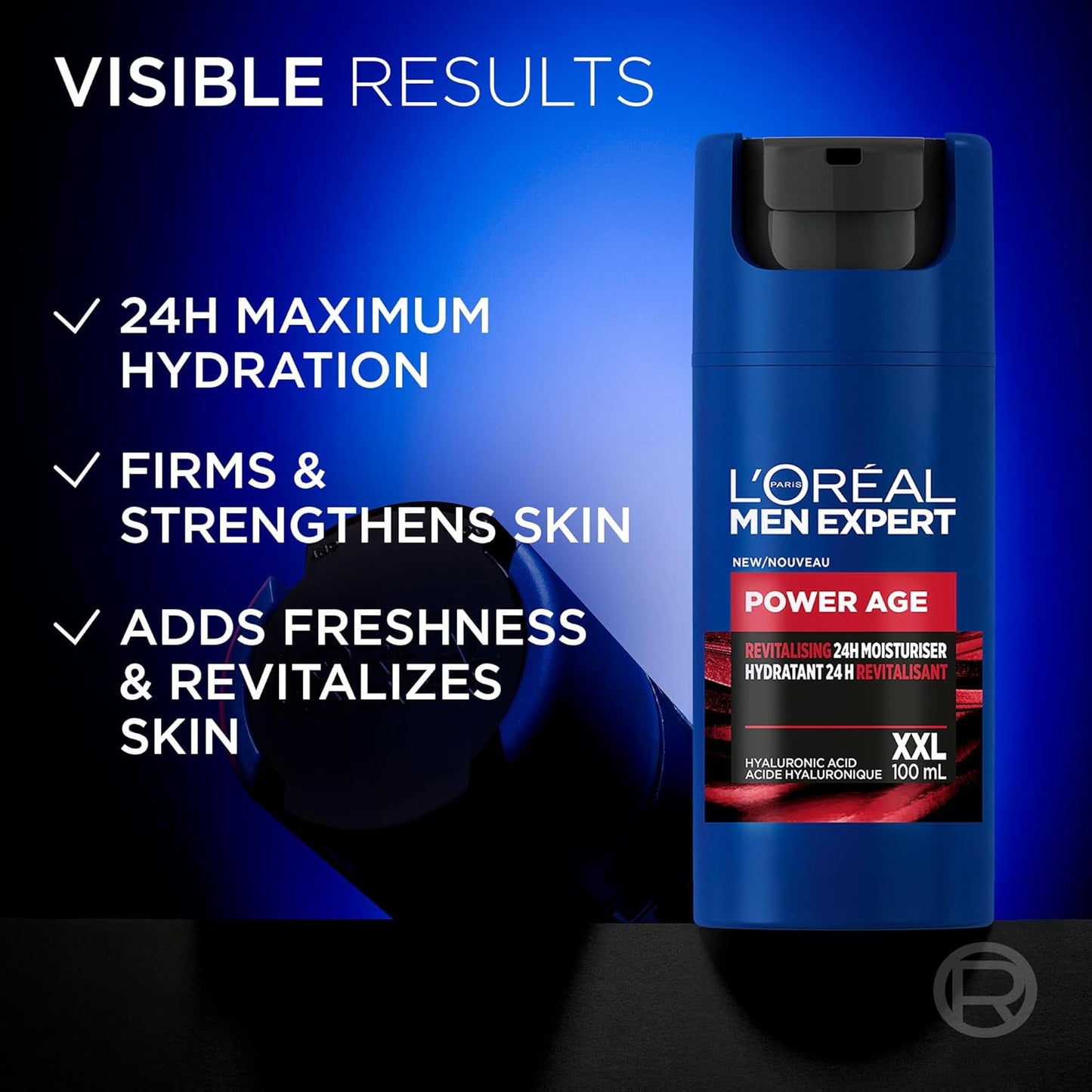 L'Oréal Paris Men Expert Power Age XXL 24 HR Hydrating Face Moisturizer for Men with Hyaluronic Acid & Vitamins, For Dry & Aging Skin, Fights Signs & Look of Aging, 100 mL