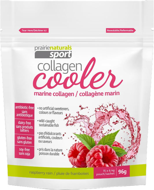 Prairie Naturals 海洋胶原蛋白清凉饮料，覆盆子雨味，6.4克 x 15包。不含抗生素、乳制品、麸质、大豆和人工甜味剂，采用可持续野生鱼类。