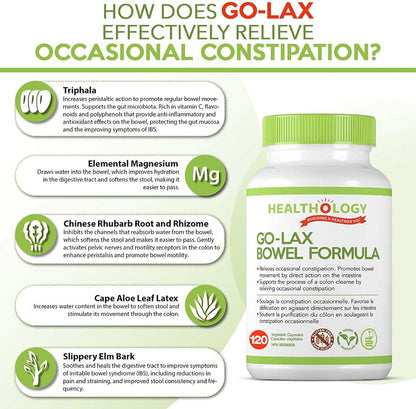 HEALTHOLOGY Go-Lax，腸道配方，天然瀉藥，有效緩解便秘補充劑，120 粒