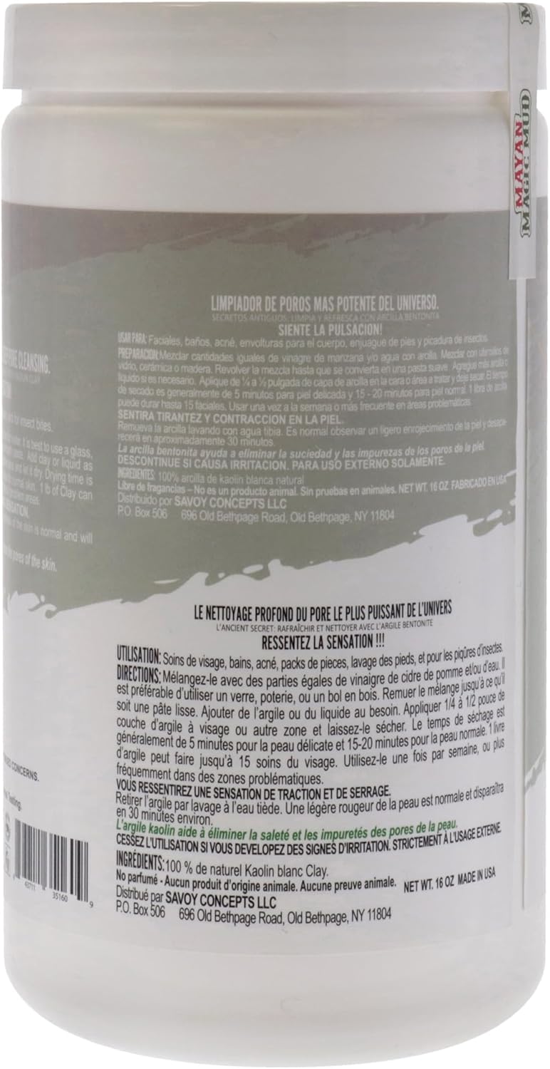 Mayan Magic Mud Powerful Deep Pore Cleansing White Kaolin Clay Cleanser Unisex 16 oz