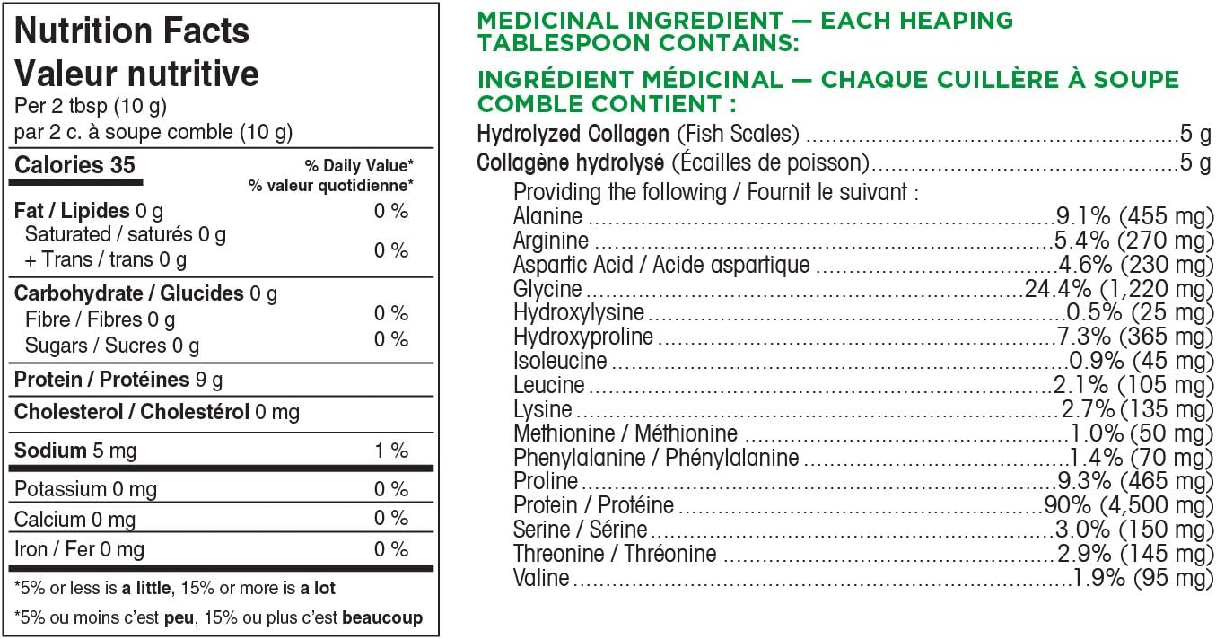 Organika 加拿大製造海洋膠原蛋白粉 - 北大西洋野生捕撈 - 9 克純水解膠原蛋白，有益於皮膚、頭髮、指甲和關節健康 - 無味，250 克