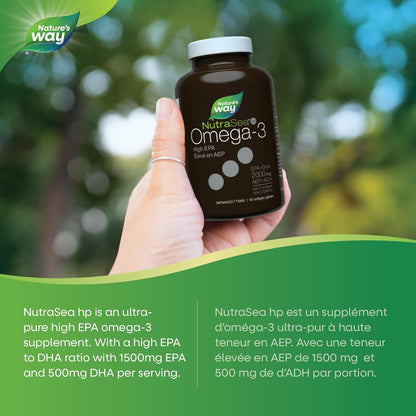 Nature's Way NutraSea hp Omega-3 - 超强 EPA - 清新薄荷味 Omega-3 补充剂 - 2000 毫克 EPA 和 DHA 鱼油（1500 毫克 EPA、500 毫克 DHA）- 支持儿童和成人健康的心脏和大脑功能，6…