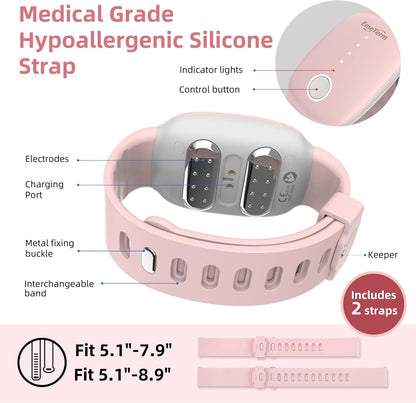 EmeTerm Fashion Pink FDA Cleared Relieve Nausea Electrode Stimulator Morning Sickness Motion Travel Sickness Vomit Relief Rechargeable No Gel Drug Free Wrist Bands Without Side Effects