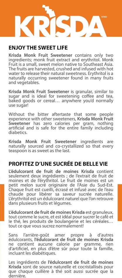 Krisda Monk Fruit Spoonable Natural TableTop Sweetener, 454 Grams