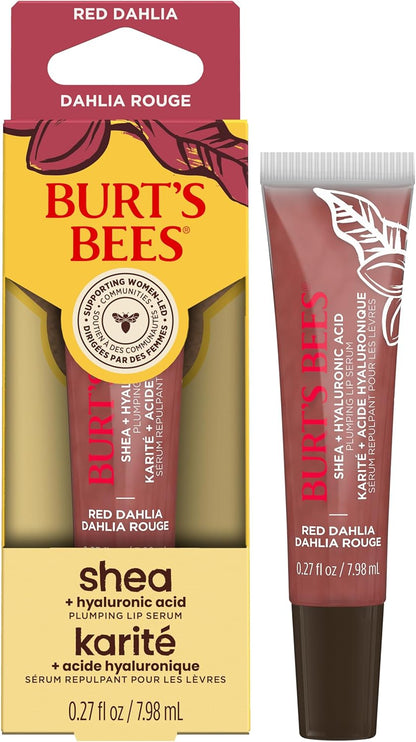 Burt's Bees 丰唇精华，蕴含 100% 天然乳木果油 + 透明质酸 | 丰唇膏，令双唇柔软亮泽 | 1 支装 - 红色大丽花