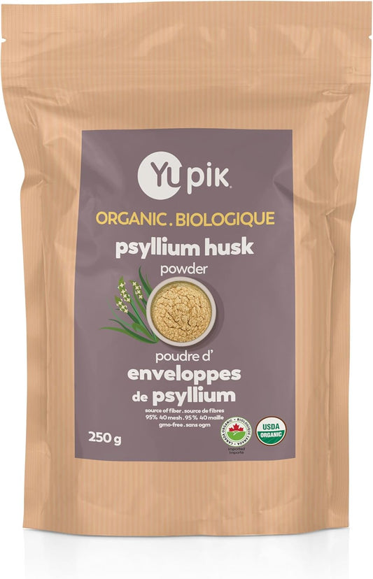 Yupik 有机洋车前子壳粉 250 克，纯度 95%，膳食纤维来源，经美国农业部认证，非转基因，纯素，无麸质，无味，植物基，粗磨洋车前子壳，烘焙和消化健康的理想选择