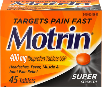 Motrin 超强效片剂，缓解痛经、头痛、背痛，布洛芬 400 毫克，45 片
