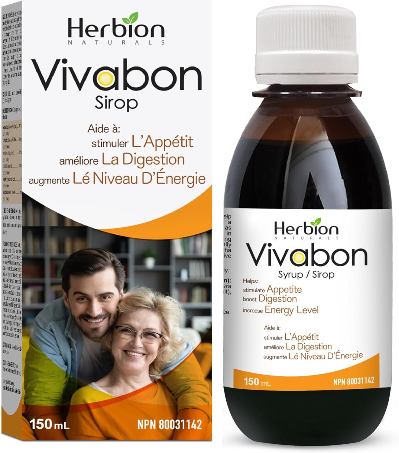 Herbion Naturals Vivabon 消化营养补品有助于促进消化、提高能量水平、增强记忆力、缓解虚弱、刺激成人食欲，荔枝味，糖浆 150 毫升