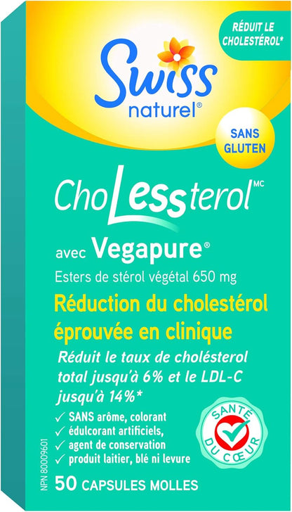 瑞士天然膽固醇，含Vegapure | 經臨床驗證，可降低低密度脂蛋白膽固醇，改善心臟健康 | 植物固醇酯 | 50粒軟膠囊 | 650毫克