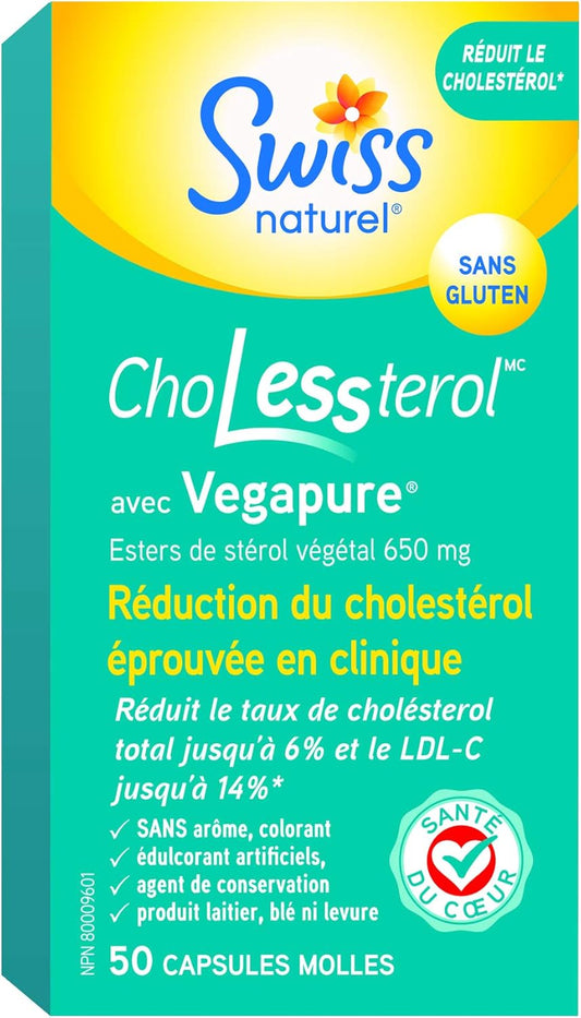 瑞士天然膽固醇，含Vegapure | 經臨床驗證，可降低低密度脂蛋白膽固醇，改善心臟健康 | 植物固醇酯 | 50粒軟膠囊 | 650毫克