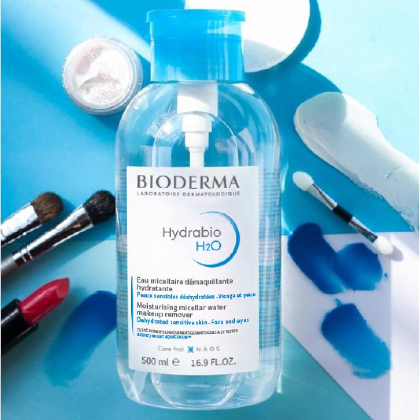 Bioderma Hydrabio H2O Micellar Water Pump, Cleansing and Makeup Removing Gentle Face Cleanser for Dehydrated Sensitive Skin, 16.7 Fl Oz