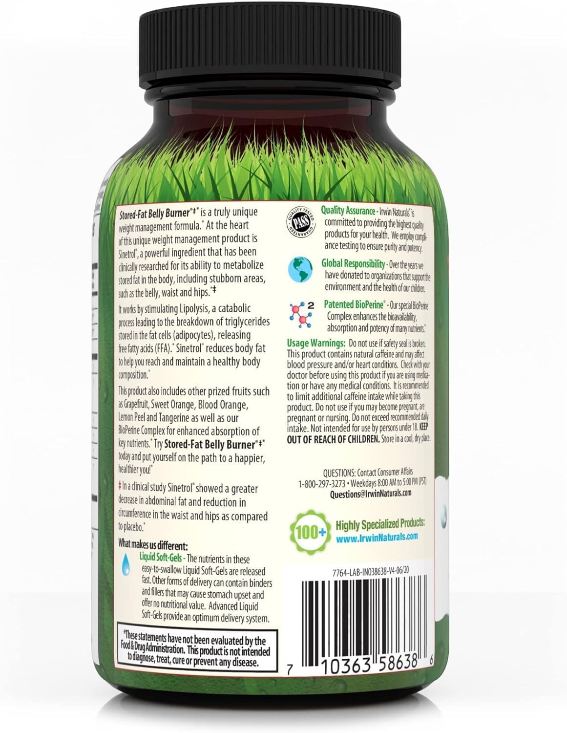 Irwin Naturals Ultra-Max 塑身燃脂胶囊，腹部脂肪燃烧剂 - 男女膳食支持补充剂 - 配方含 Sinetrol、葡萄柚、甜橙和血橙 - 60 粒液体软胶囊