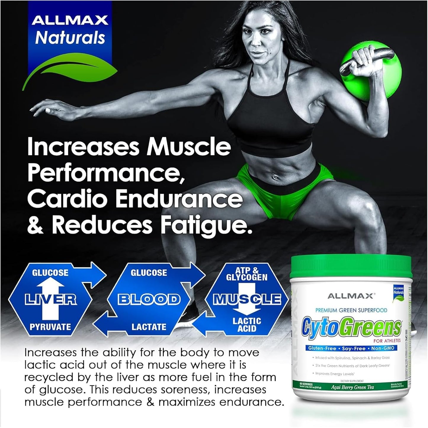 ALLMAX NUTRITION - CytoGreens - Superfood - Acai Berry Green Tea - 60 serving - 535g