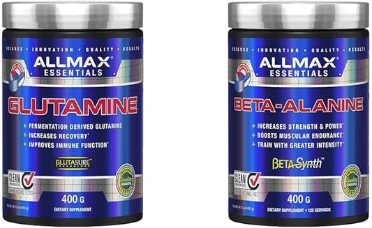 002  ALLMAX Nutrition - 麩醯胺酸粉末 - 100% 醫藥級 - 400 克 & 100% 純最大強度 + 吸收 - β 丙氨酸 - 400 克