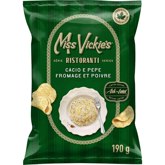 Miss Vickie's Cacio e Pepe Flavoured Kettle Cooked Potato Chips, 190 g.