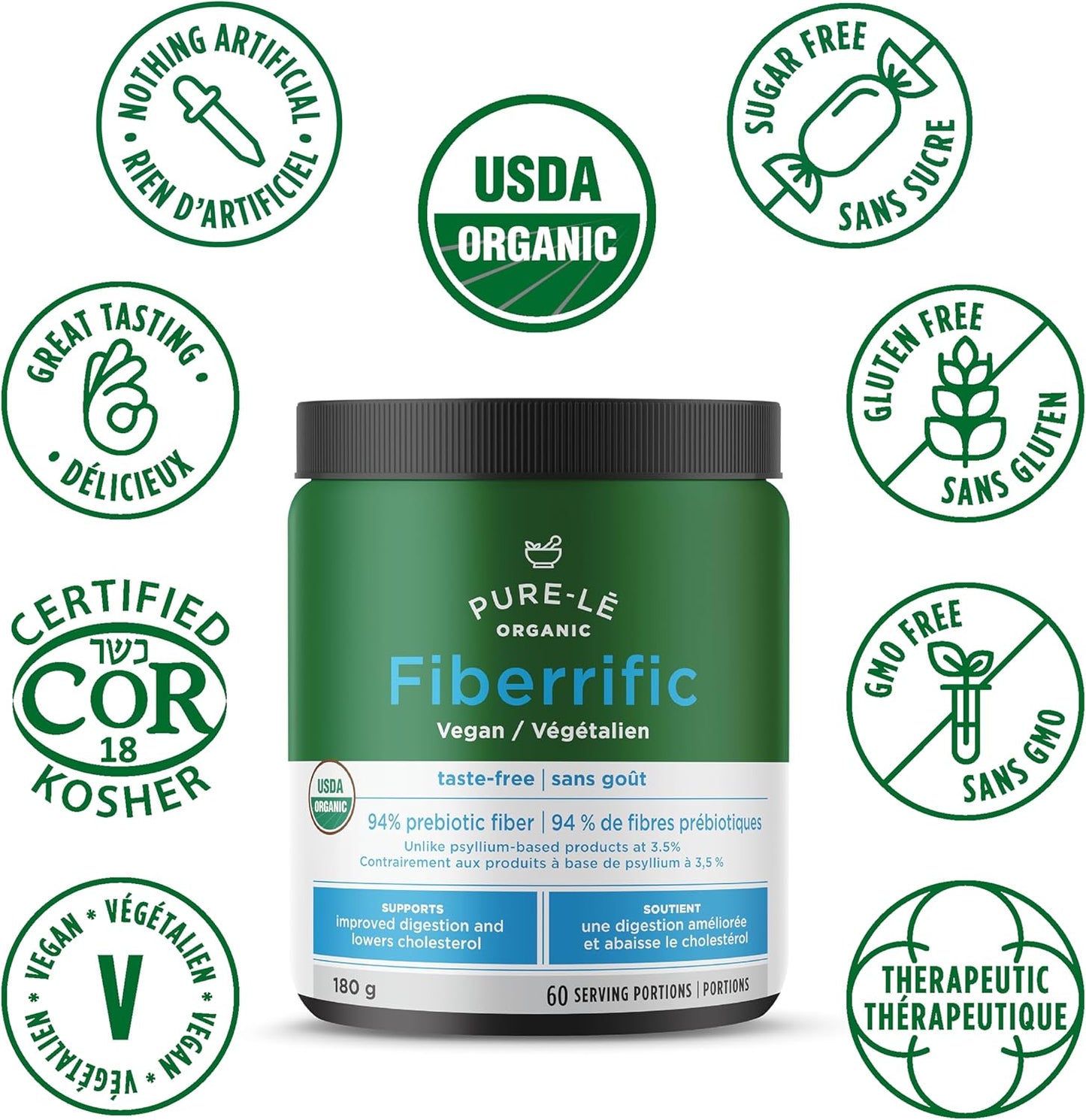 Pure-lē Fiberrific | USDA Approved | Organic Agave Inulin Prebiotic Fiber Supplement Powder | Supports Digestion, Gut & Intestinal Health, Regularity, Helps Reduce Bloating & Cholesterol | 60 Servings