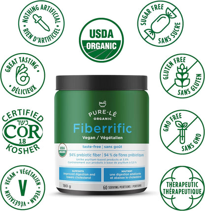 Pure-lē Fiberrific | USDA Approved | Organic Agave Inulin Prebiotic Fiber Supplement Powder | Supports Digestion, Gut & Intestinal Health, Regularity, Helps Reduce Bloating & Cholesterol | 60 Servings