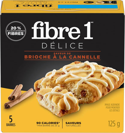 FIBRE 1 Delights 肉桂卷风味棒，天然口味，零食棒，5 包肉桂卷棒