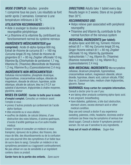 Nervive 神经缓解，有助于缓解与周围神经病变和神经健康相关的疼痛，适用于神经系统，α-硫辛酸、ALA、维生素 B1-硫胺素、B6、B12，30 天用量，30 粒