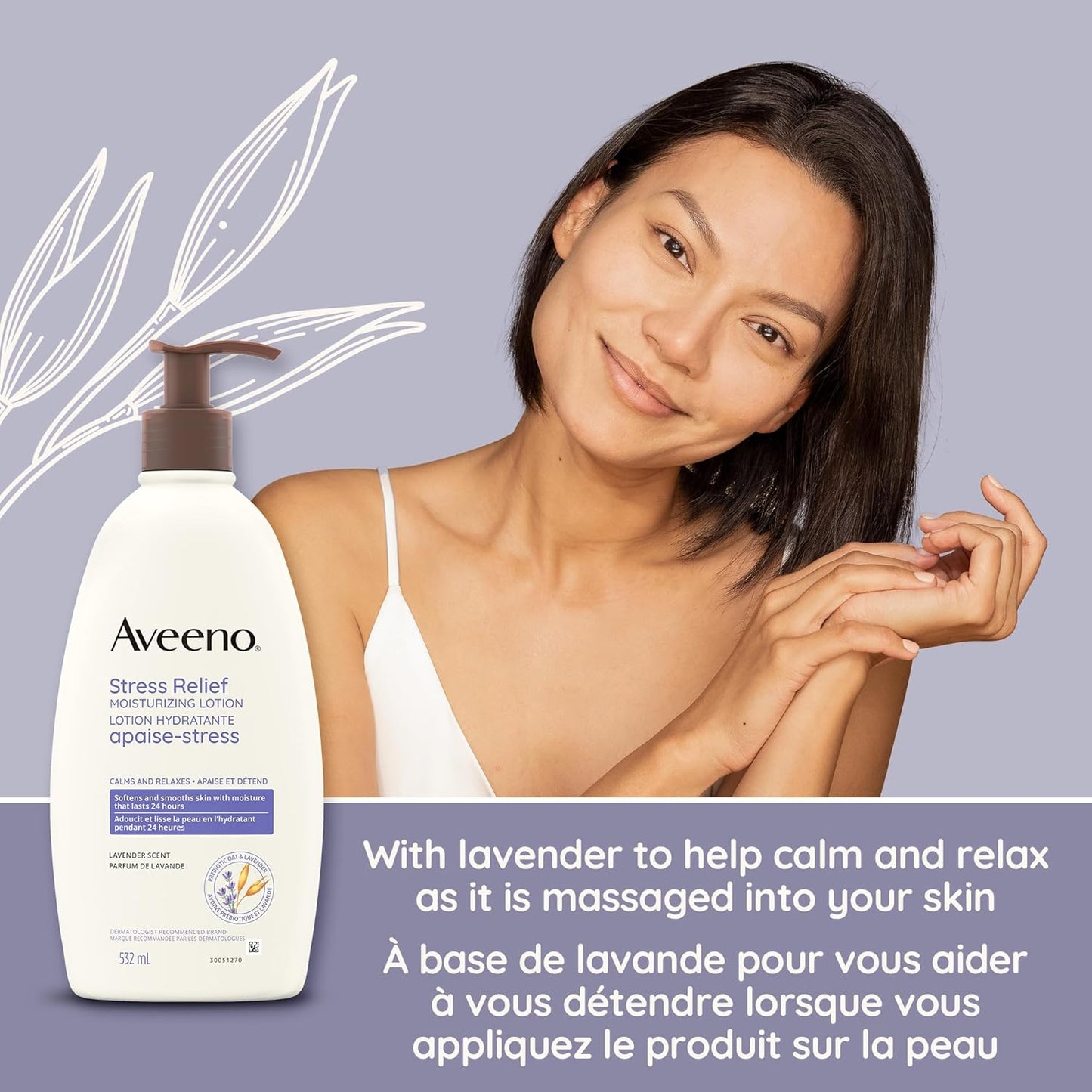 Aveeno 舒缓保湿乳液，薰衣草、益生元燕麦、不致粉刺保湿霜，354 毫升