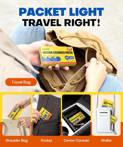FILLOVE 52片暈車貼，不瞌睡，72小時持久暈船貼，郵輪必備，2025年，100%天然暈車貼，汽車、飛機、輪船高原反應旅行必備品