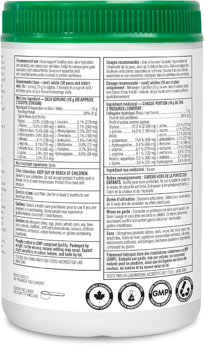 Organika Canadian-Made Enhanced Collagen Powder - for Healthy Hair, Skin, Nails, and Joints. Hydrolyzed Protein Peptides for Better Absorption- Grass-Fed, Non-GMO- Unflavoured- 750g