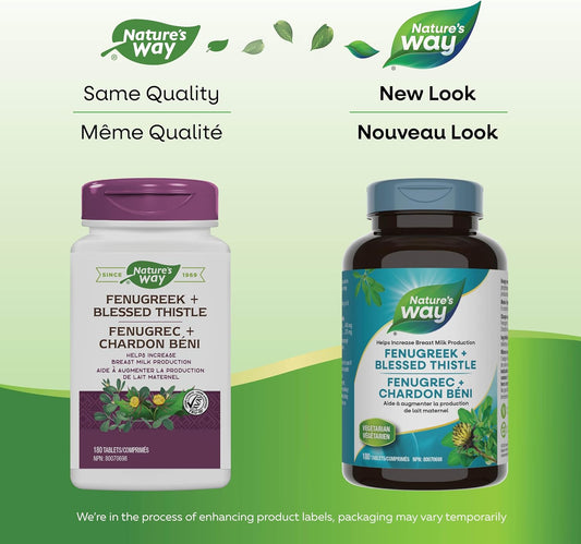 Nature's Way Fenugreek and Blessed Thistle – Used in Herbal Medicine as a Lactation Supplement to Promote Mothers’ Breast Milk Production – Vegetarian, 180 Tablets