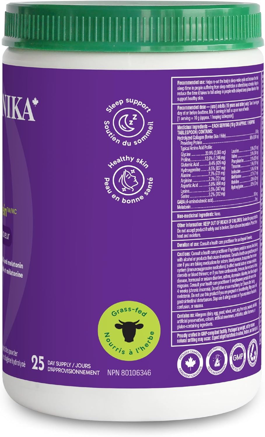 Organika 增強膠原蛋白睡眠 - 含 100 毫克 Gaba 和 3 克褪黑激素 - 深度安寧睡眠 - 250 克