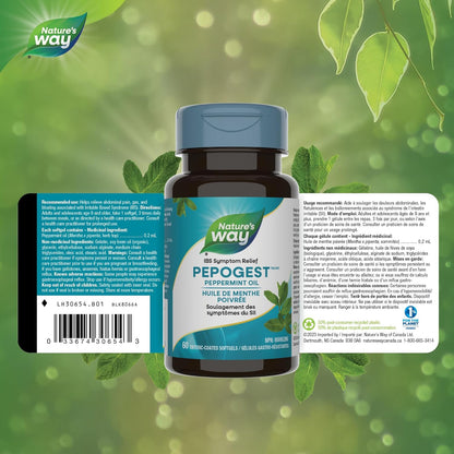 Nature’s Way Pepogest 薄荷油胶囊 - 缓解肠易激综合征 (IBS) 症状 - 有助于减轻腹痛、胀气和腹胀 - 60 粒胶囊
