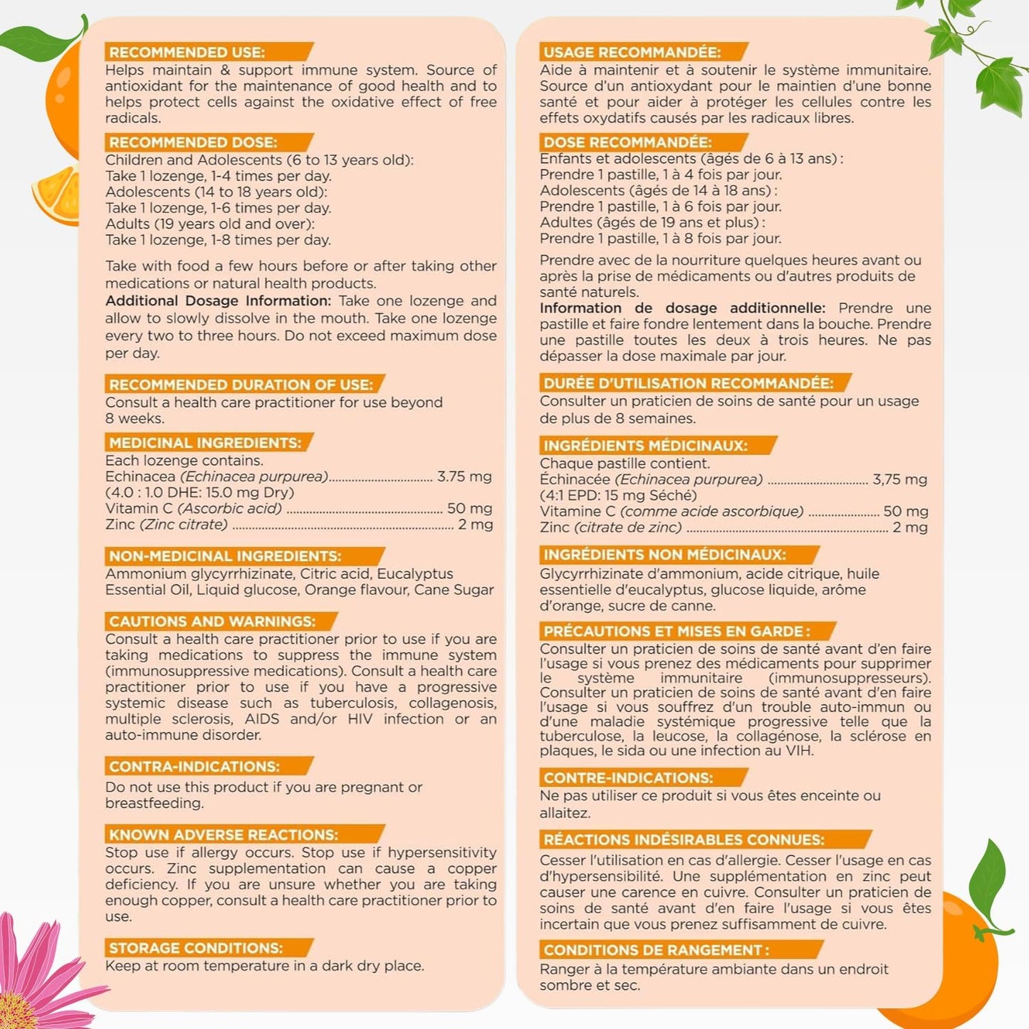 Herbion Naturals 免疫润喉糖，含锌、维生素 C 和紫锥菊，抗氧化剂来源，有助于维持和支持免疫系统，促进成人和 6 岁以上儿童的健康，25 粒，橙子味。