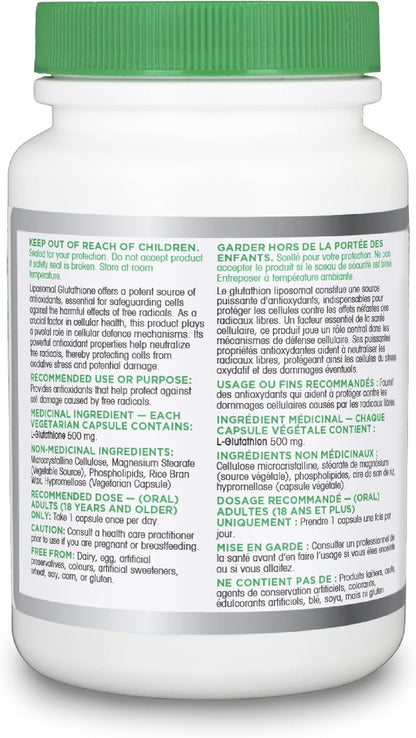 Organika 加拿大制造脂质体 L-谷胱甘肽 500 毫克 - 吸收率高，强效抗氧化，增强免疫力，帮助组织修复，排毒 - 30 粒胶囊，30 天用量