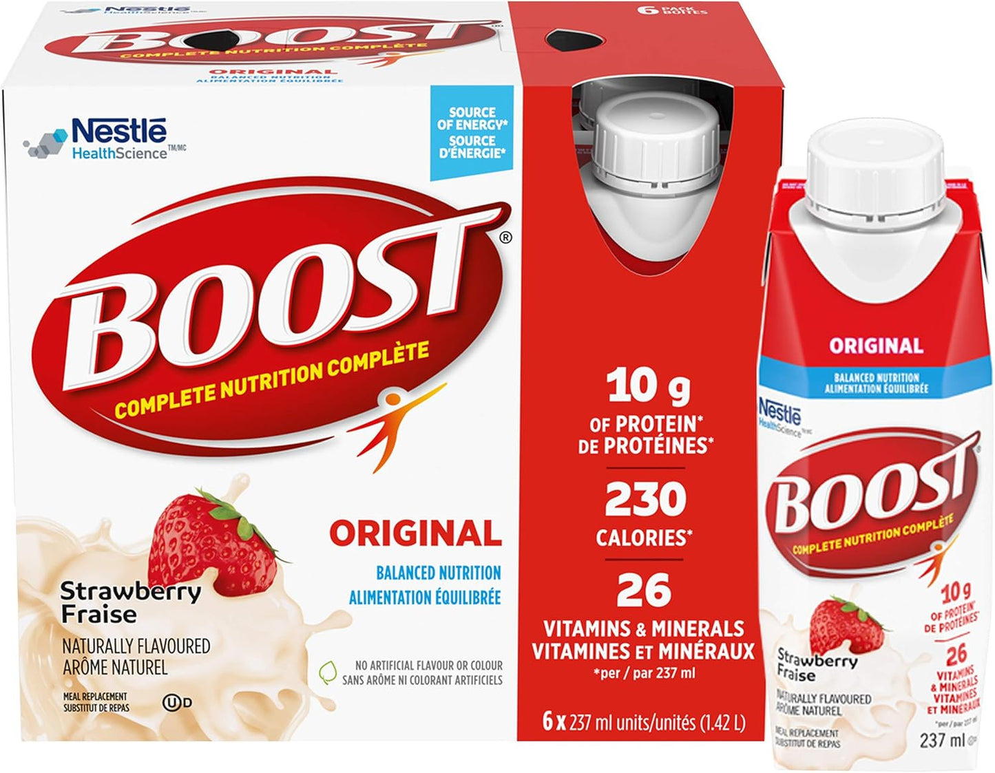 BOOST Original Meal Replacement Drink, Strawberry, 6x237ml, Case Pack of 4, Packaging May Vary & 15 g High Protein Meal Replacement Drink, Strawberry, 6x237ml, Case Pack of 4, Packaging May Vary