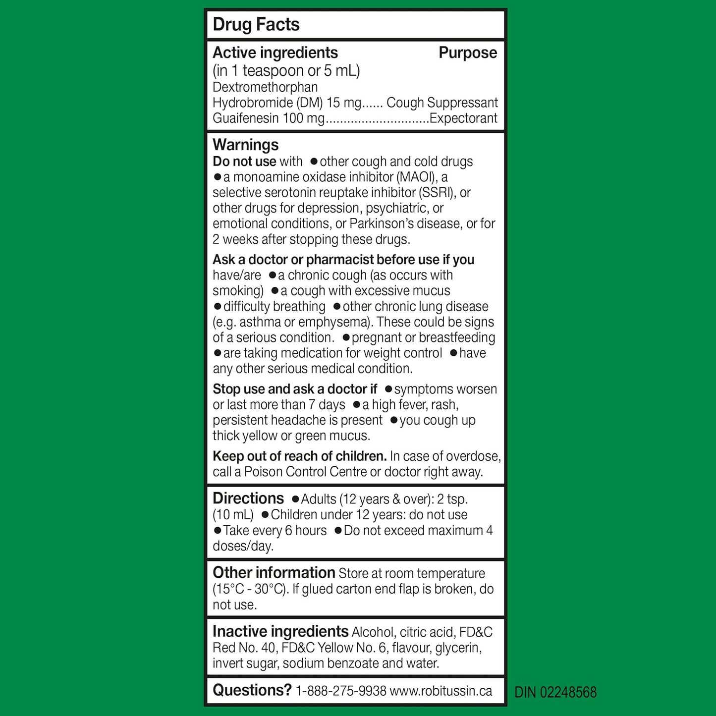 Robitussin Sugar-Free Cough Control Syrup, Alcohol-Free, Berry Flavour, 115 mL