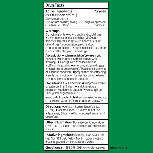 Robitussin Sugar-Free Cough Control Syrup, Alcohol-Free, Berry Flavour, 115 mL