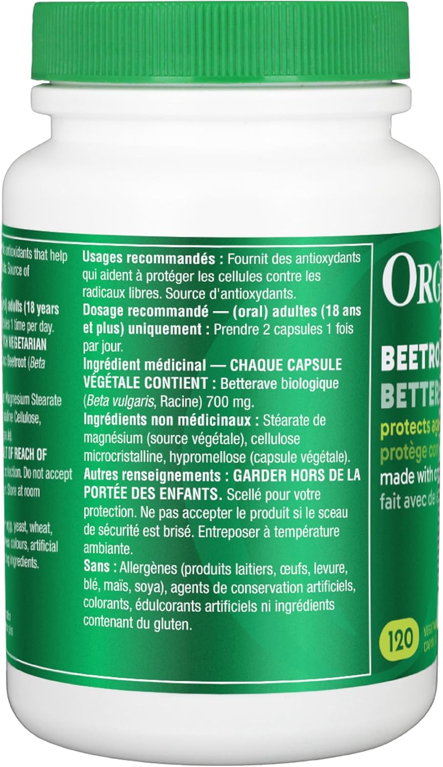 Organika 甜菜根有机 - 1400 毫克高效抗氧化剂，血压支持，一氧化二氮 + 运动表现 - 120 粒胶囊