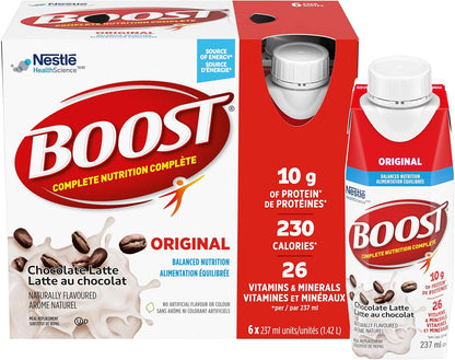 BOOST 原味代餐饮料，巧克力味，6x237 毫升，每箱 4 瓶，包装可能有所不同 & 原味代餐饮料，巧克力拿铁味，6x237 毫升，每箱 4 瓶，包装可能有所不同