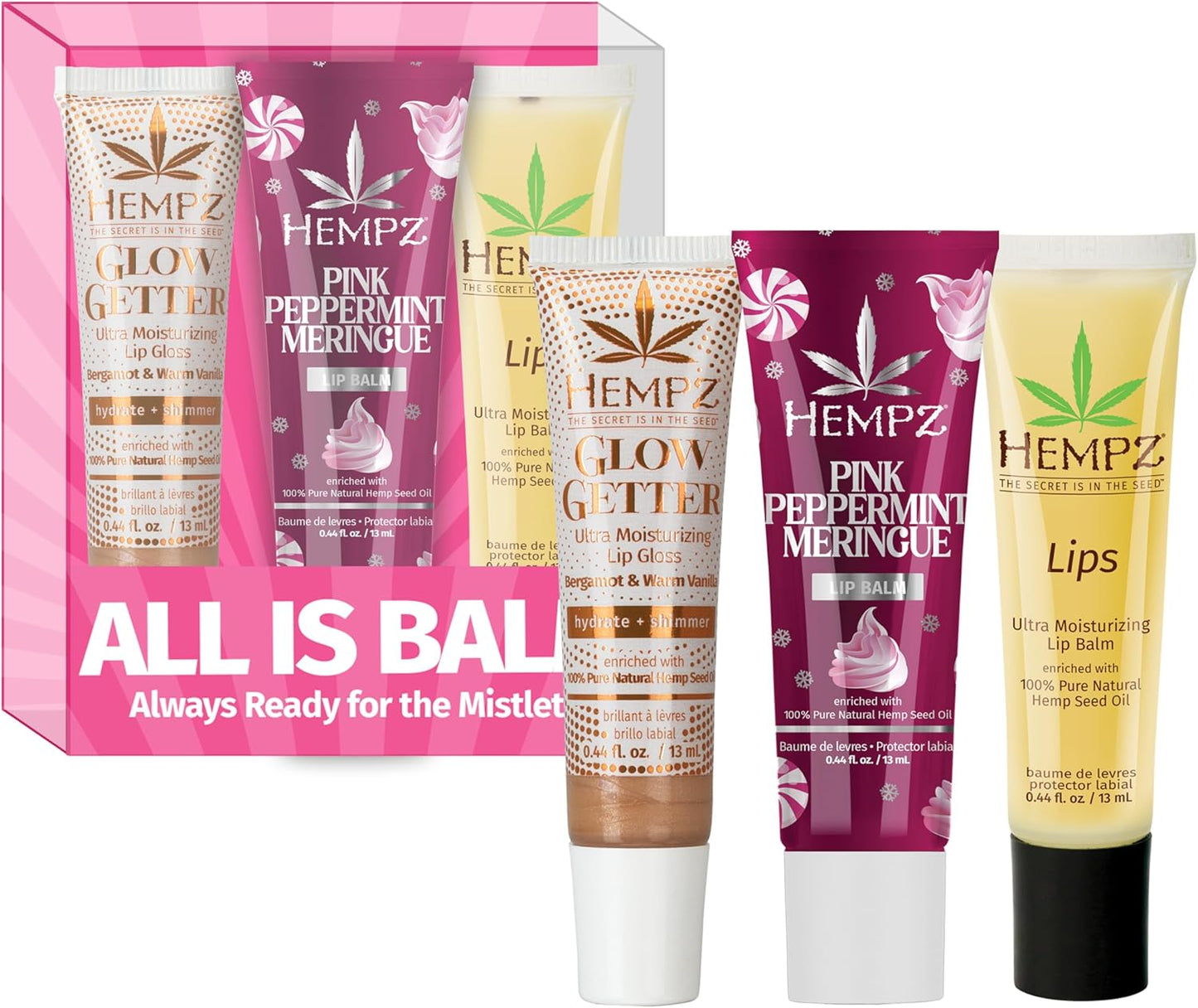 Hempz All is Balm Kit, 3 Pack, Lip Balm, Nourishing Lip Care, Limited Edition Gloss, .44 oz