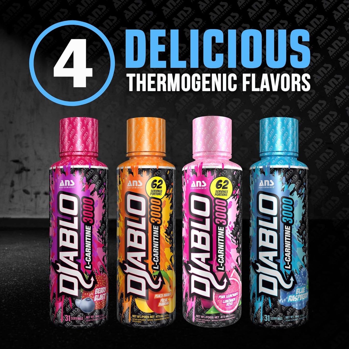 ANS Performance Diablo 肉碱 3000（473 毫升，16 盎司）- 肌肉恢复支持 - 每 15 毫升含 3000 毫升左旋肉碱，价值翻倍 - 美味口味（蓝树莓）