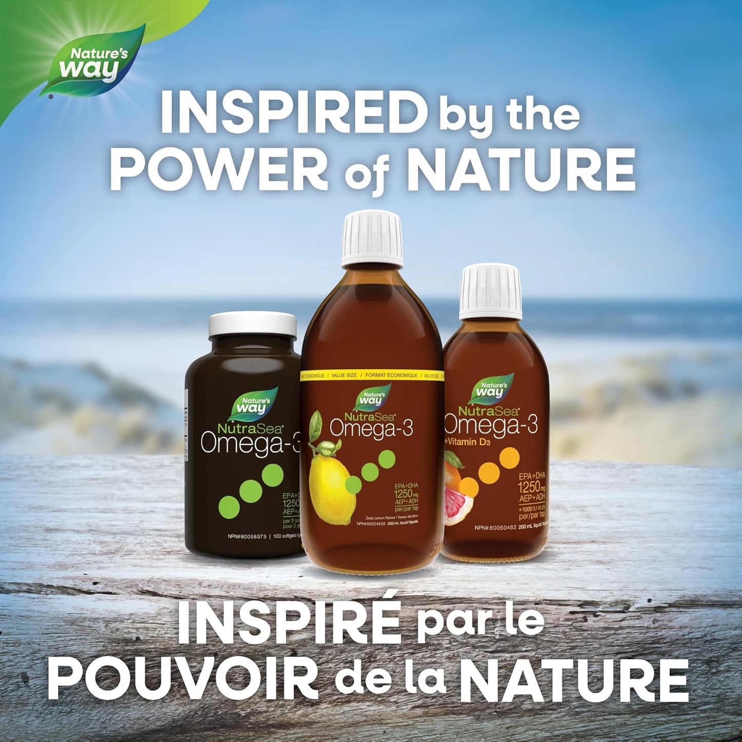 Nature's Way NutraSea 檸檬味 Omega-3 補充劑 - EPA 和 DHA 魚油 - 支持兒童和成人健康的心臟和大腦功能 - 不含基因改造成分，500 毫升液體