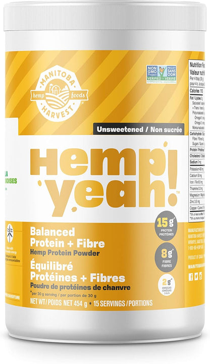 Manitoba Harvest Hemp Yeah! Org 蛋白质混合物 - 巧克力 454 克 & Hemp Yeah 均衡蛋白质 + 纤维粉，无糖，454 克，每份含 15 克蛋白质、8 克纤维和 2 克 Omega 3&6