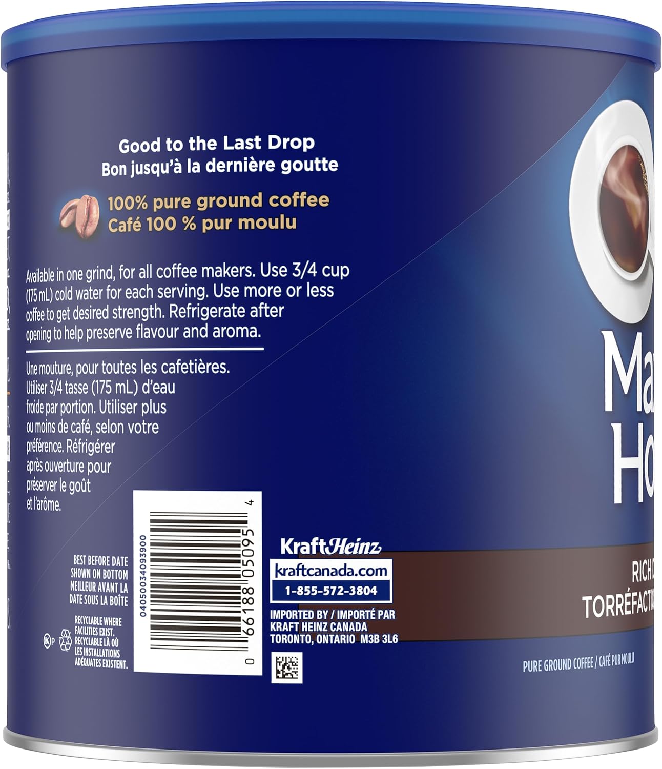 麦斯威尔浓郁深烘焙研磨咖啡，900克罐装（6罐装）