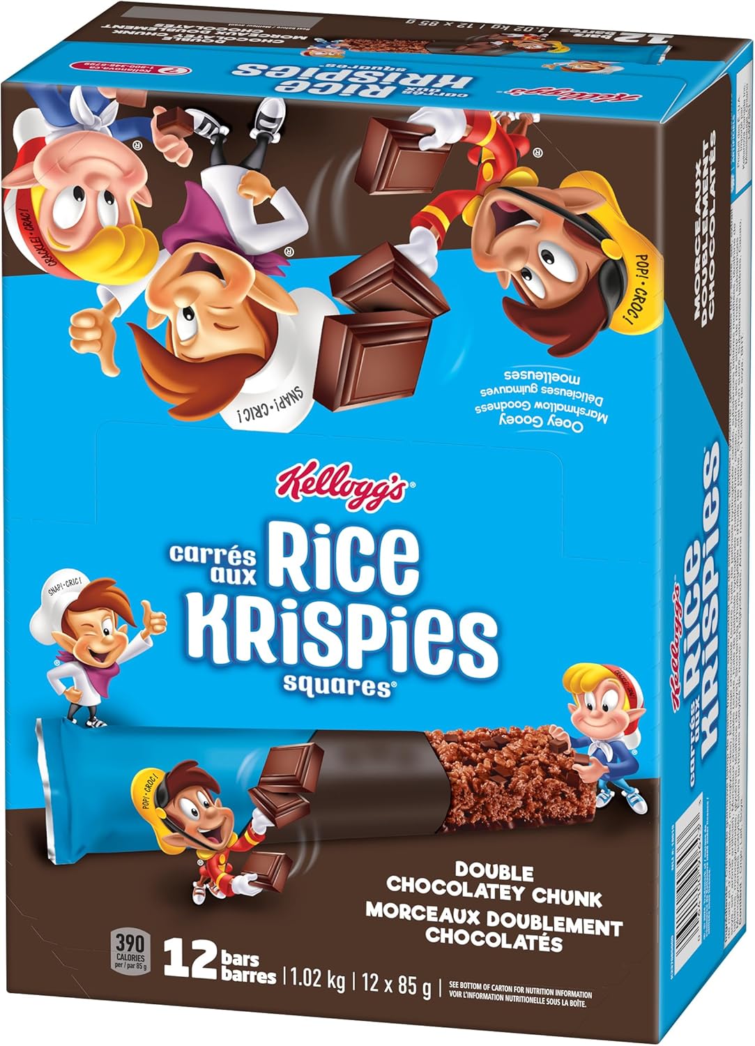 家乐氏脆米方形棒 1020 克 特大包装 - 双倍巧克力块，12x85 克谷物棒