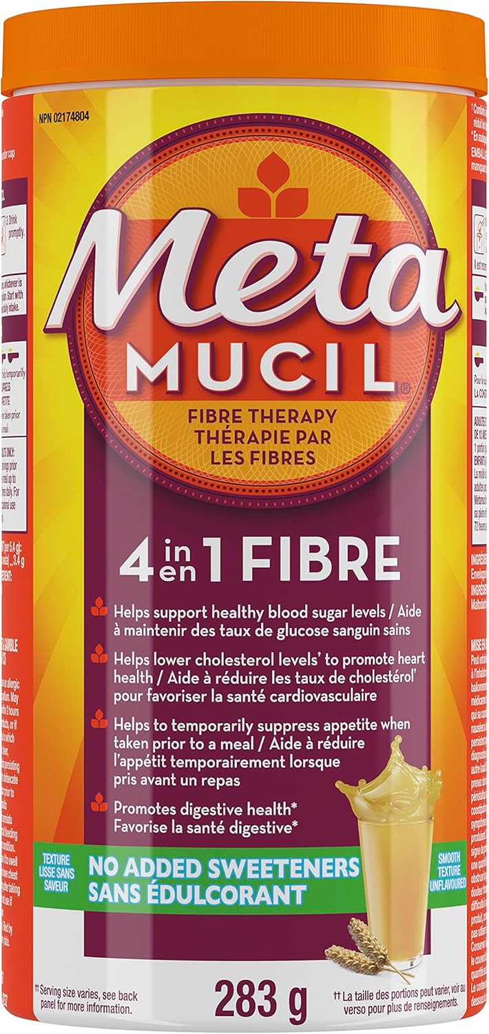 Metamucil, 每日车前子壳粉补充剂，无糖，四合一膳食纤维，促进消化健康，原味顺滑风味饮料，48 份